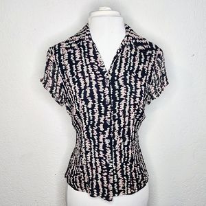 Jones New York Collection Blouse Sz 6 Black Pink Polka Dot Vintage Silk Top